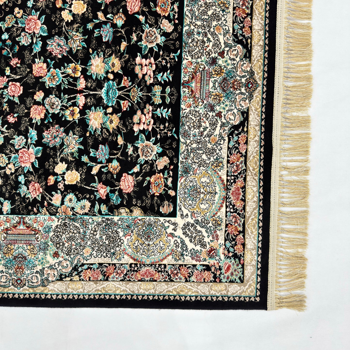 7 ft x 10 ft Black Persian 1200 Reed Acrylic Rug, Afshan Floral Carpet