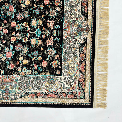7 ft x 10 ft Black Persian 1200 Reed Acrylic Rug, Afshan Floral Carpet