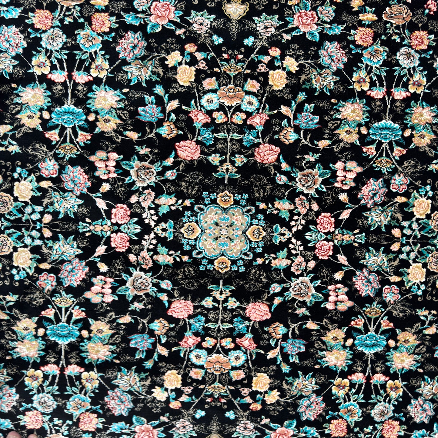 7 ft x 10 ft Black Persian 1200 Reed Acrylic Rug, Afshan Floral Carpet
