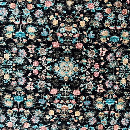 7 ft x 10 ft Black Persian 1200 Reed Acrylic Rug, Afshan Floral Carpet