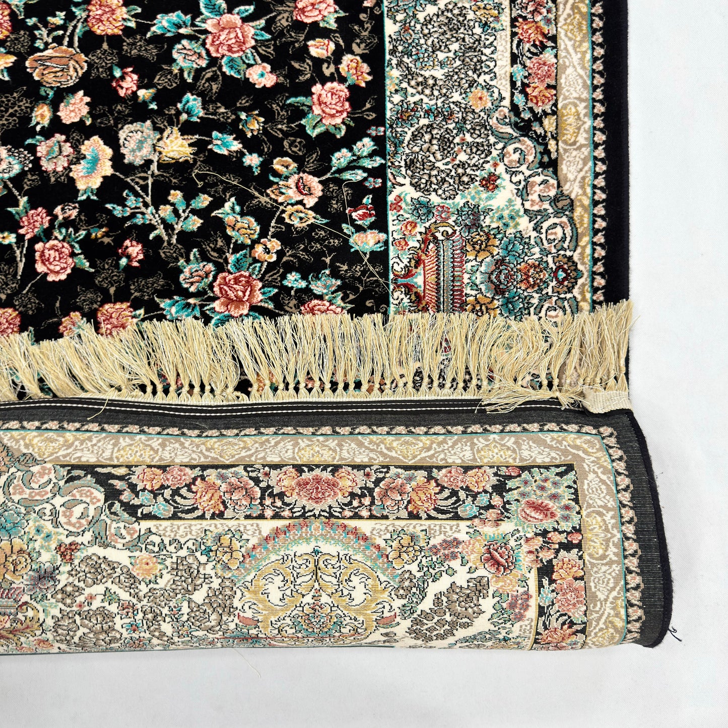 7 ft x 10 ft Black Persian 1200 Reed Acrylic Rug, Afshan Floral Carpet