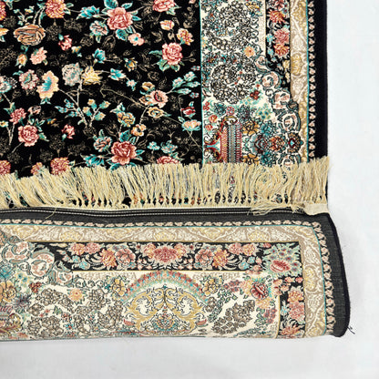 7 ft x 10 ft Black Persian 1200 Reed Acrylic Rug, Afshan Floral Carpet