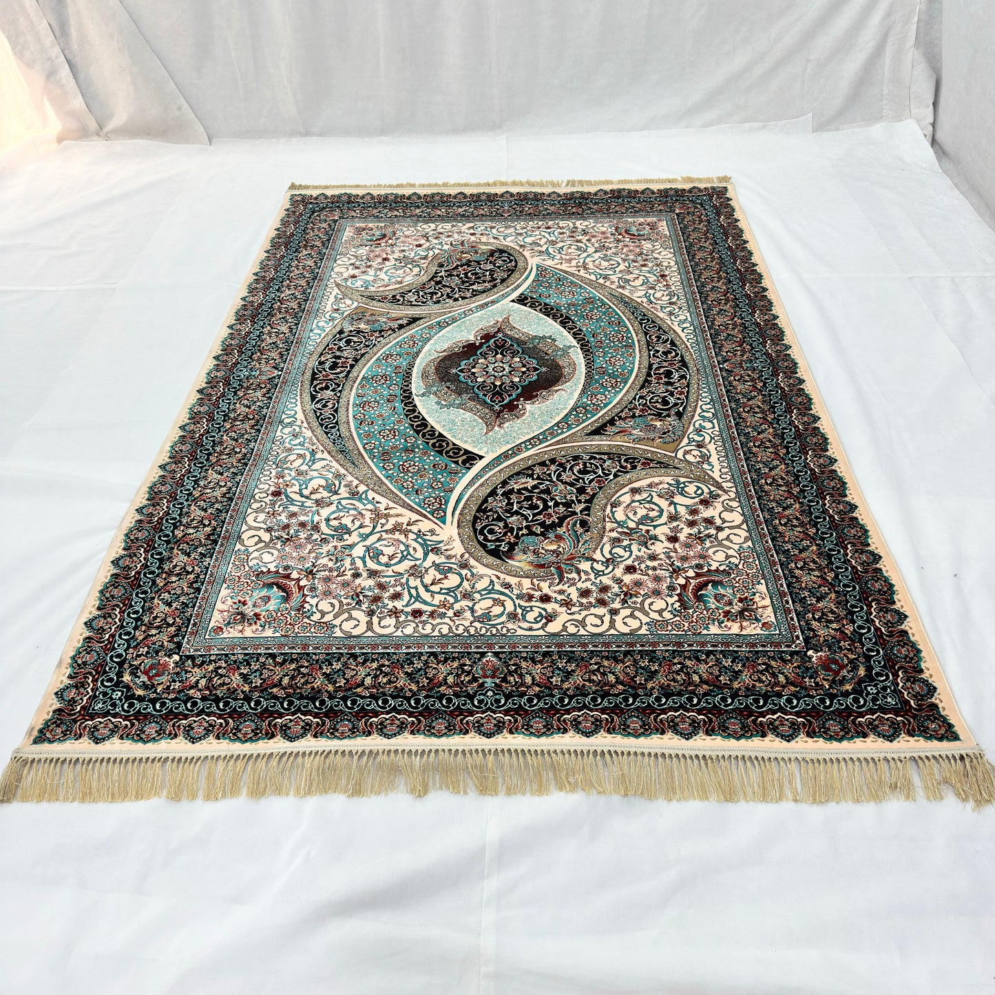 7 ft x 10 ft Teal Persian 1200 Reed Acrylic Rug, Boteh Paisley Carpet