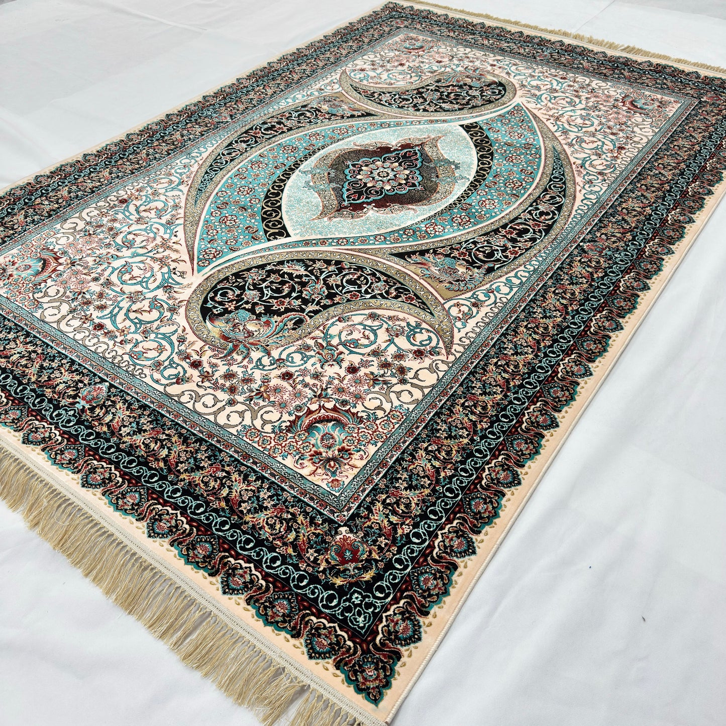 7 ft x 10 ft Teal Persian 1200 Reed Acrylic Rug, Boteh Paisley Carpet
