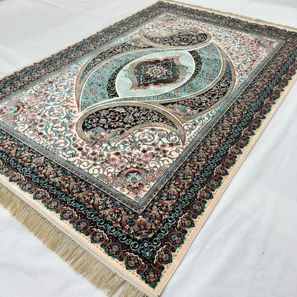 7 ft x 10 ft Teal Persian 1200 Reed Acrylic Rug, Boteh Paisley Carpet