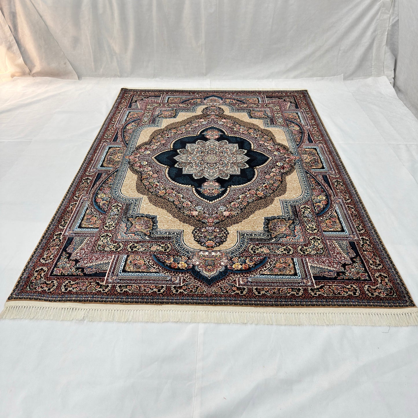 7 ft x 10 ft Cream Persian 1000 Reed Acrylic Rug, Tabriz Medallion Carpet