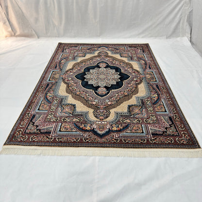 7 ft x 10 ft Cream Persian 1000 Reed Acrylic Rug, Tabriz Medallion Carpet