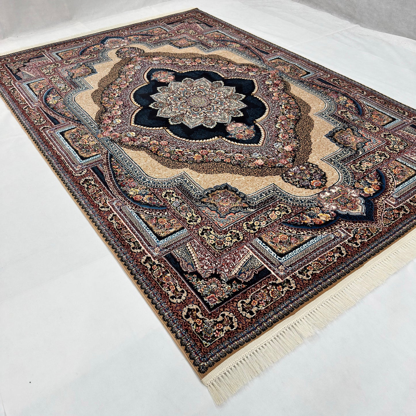 7 ft x 10 ft Cream Persian 1000 Reed Acrylic Rug, Tabriz Medallion Carpet