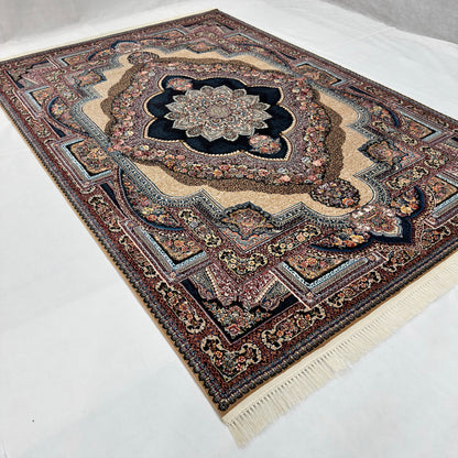 7 ft x 10 ft Cream Persian 1000 Reed Acrylic Rug, Tabriz Medallion Carpet