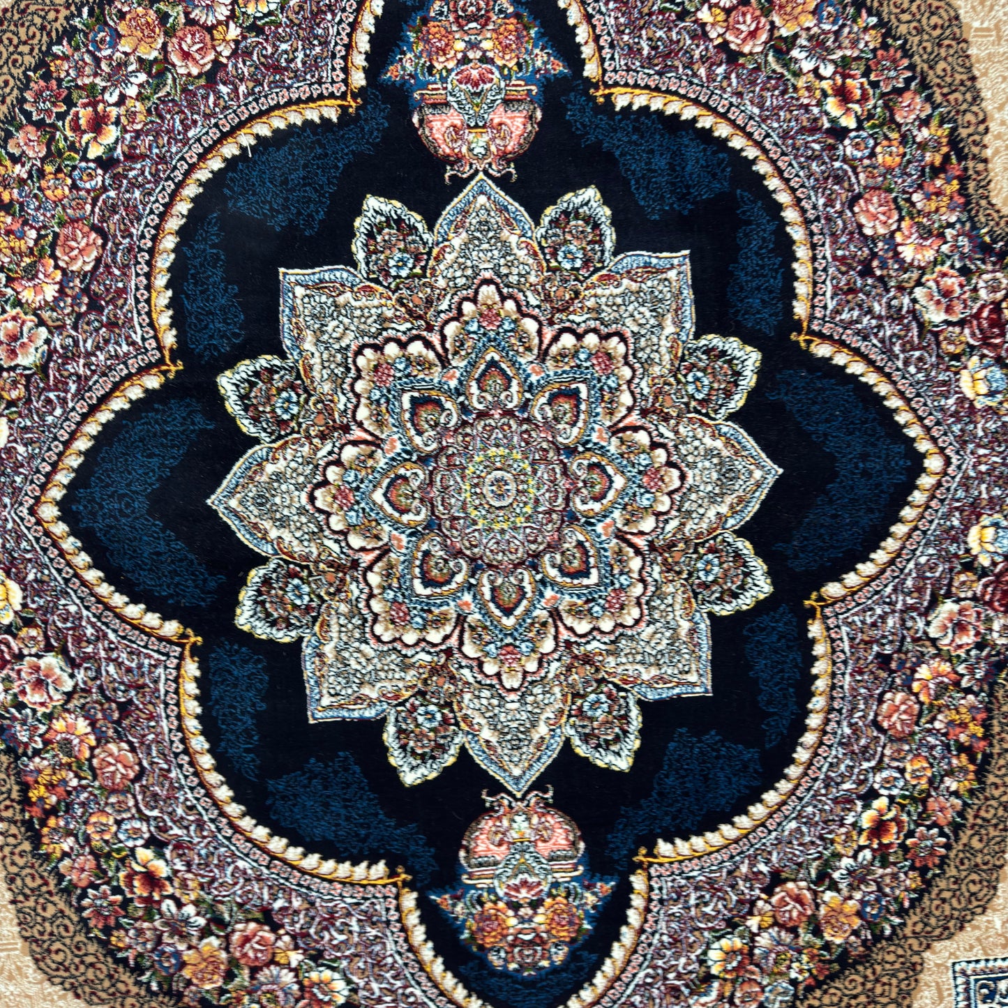 7 ft x 10 ft Cream Persian 1000 Reed Acrylic Rug, Tabriz Medallion Carpet