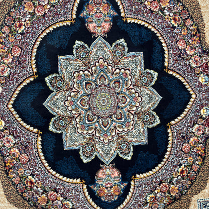 7 ft x 10 ft Cream Persian 1000 Reed Acrylic Rug, Tabriz Medallion Carpet