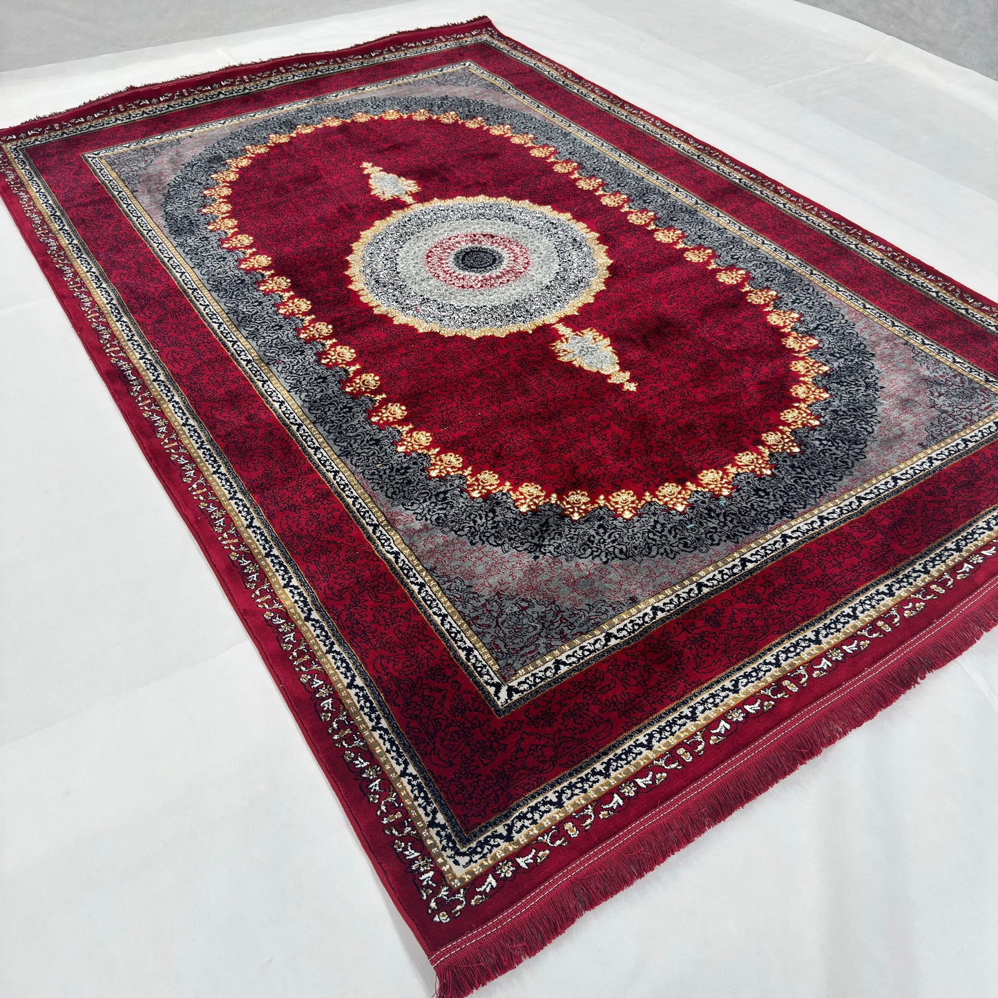 7 ft x 10 ft Red Persian 700 Reed Acrylic Rug, Tabriz Medallion Carpet