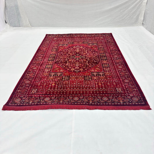7 ft x 10 ft Red Persian 700 Reed Acrylic Rug, Kashan Medallion Carpet