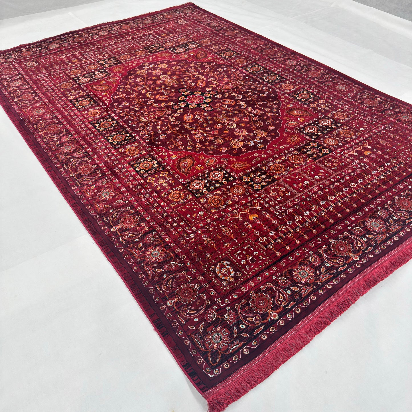 7 ft x 10 ft Red Persian 700 Reed Acrylic Rug, Kashan Medallion Carpet