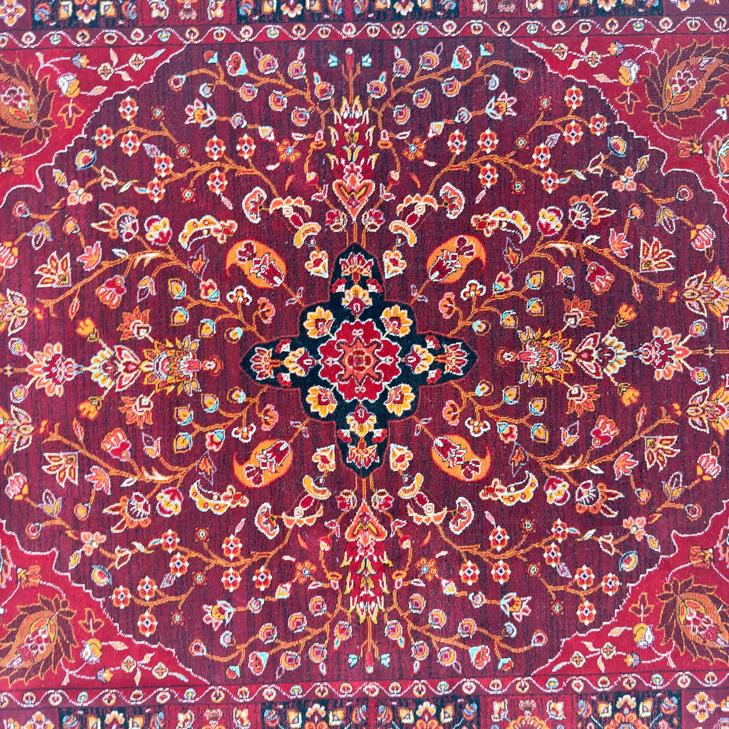 7 ft x 10 ft Red Persian 700 Reed Acrylic Rug, Kashan Medallion Carpet