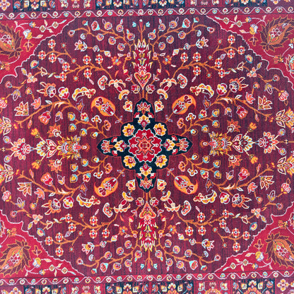 7 ft x 10 ft Red Persian 700 Reed Acrylic Rug, Kashan Medallion Carpet
