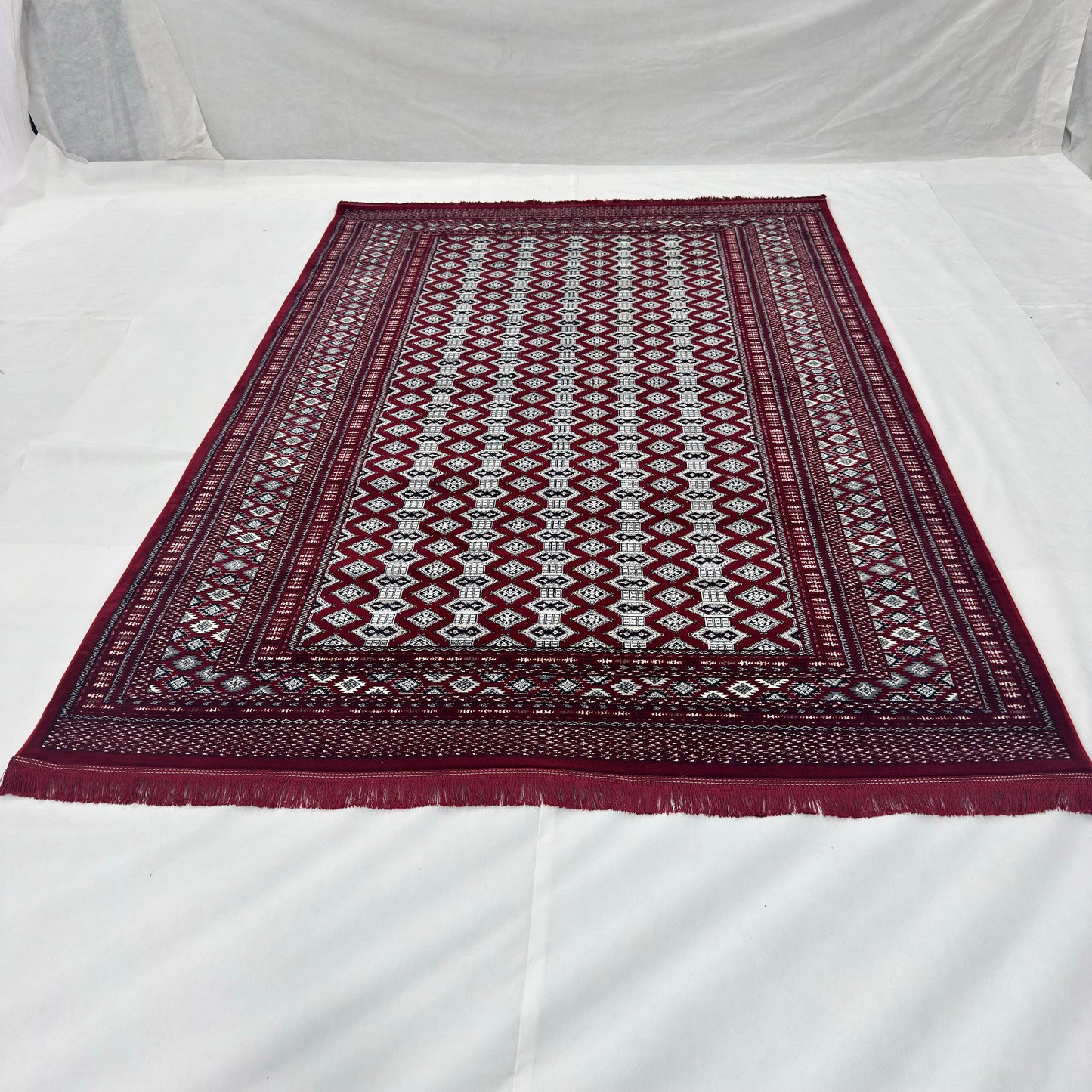 7 ft x 10 ft Red Persian 700 Reed Acrylic Rug, Bokhara Geometric Carpet