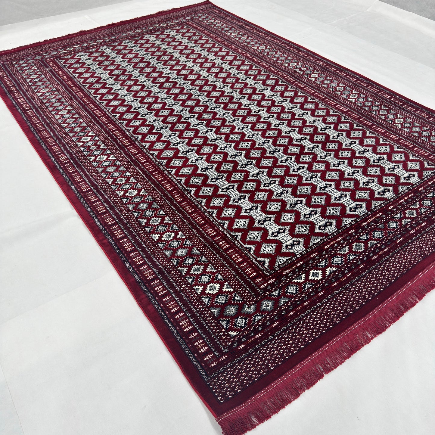 7 ft x 10 ft Red Persian 700 Reed Acrylic Rug, Bokhara Geometric Carpet