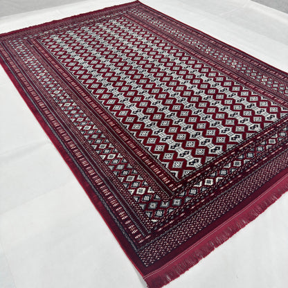 7 ft x 10 ft Red Persian 700 Reed Acrylic Rug, Bokhara Geometric Carpet