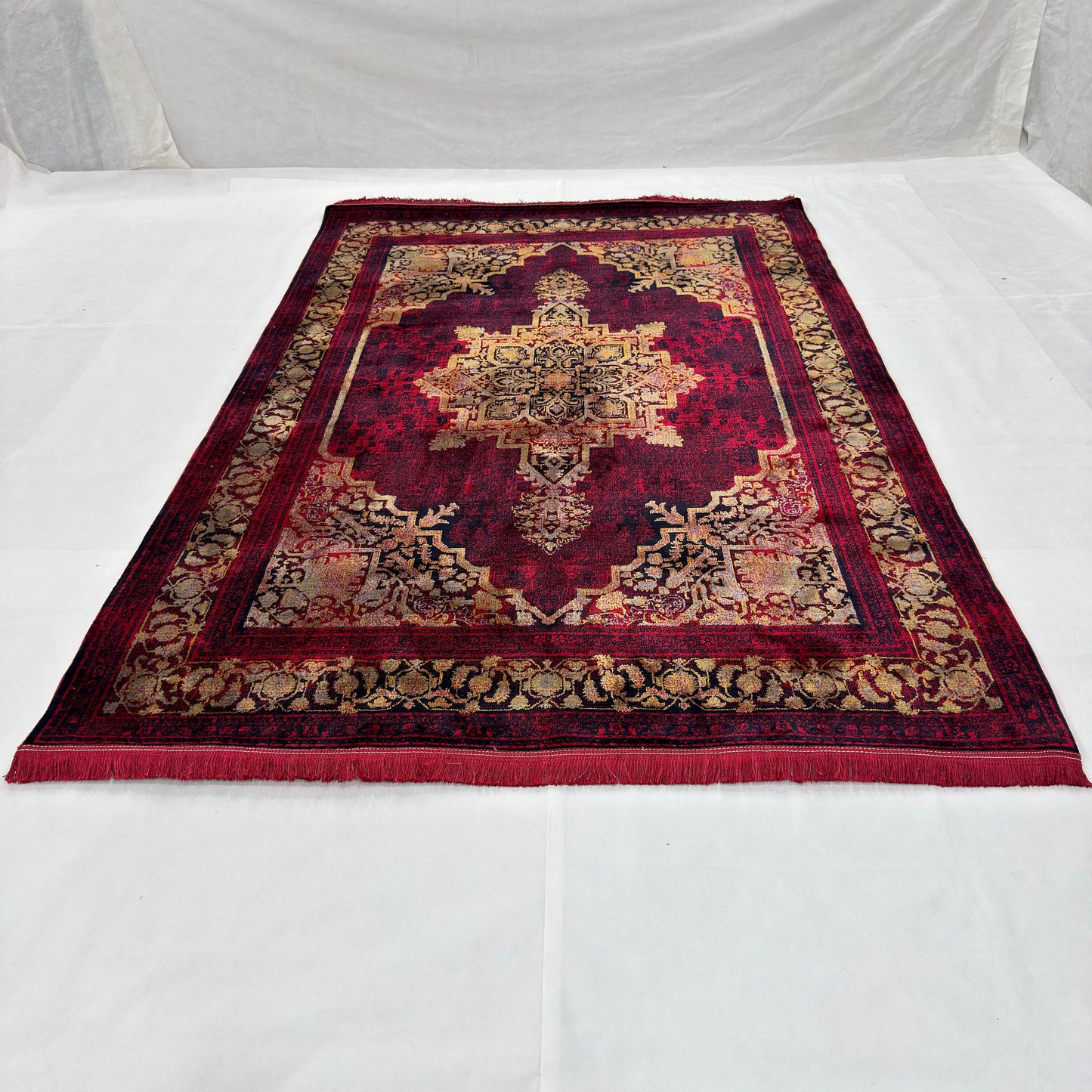 7 ft x 10 ft Red Persian 700 Reed Acrylic Rug, Vintage Medallion Carpet