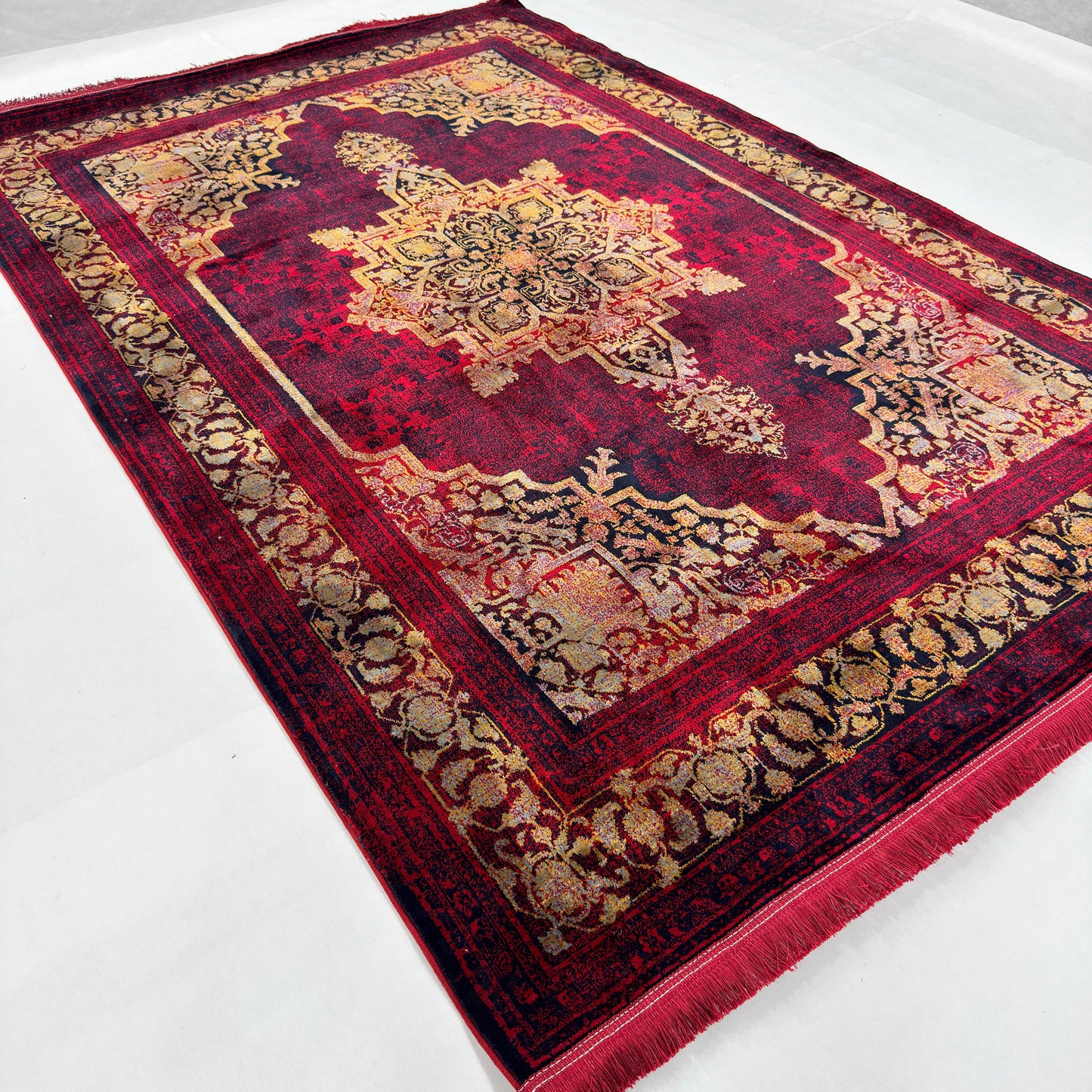 7 ft x 10 ft Red Persian 700 Reed Acrylic Rug, Vintage Medallion Carpet