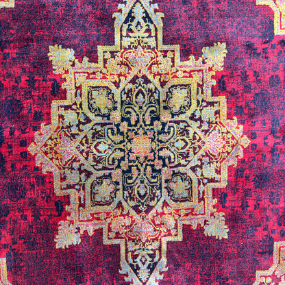 7 ft x 10 ft Red Persian 700 Reed Acrylic Rug, Vintage Medallion Carpet