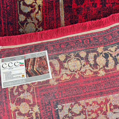 7 ft x 10 ft Red Persian 700 Reed Acrylic Rug, Vintage Medallion Carpet