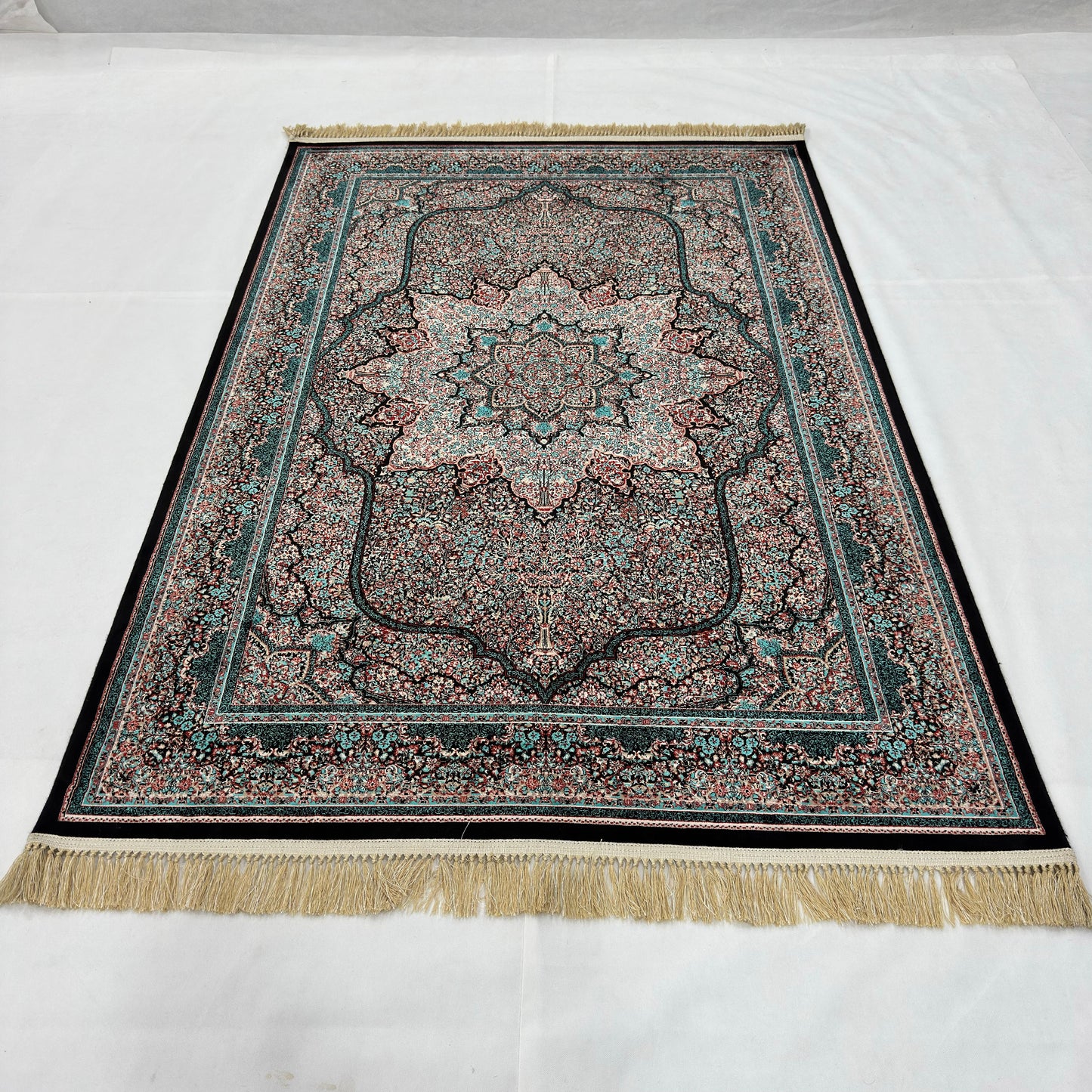 5 ft x 8 ft Teal Persian 1200 Reed Acrylic Rug, Herati Medallion Carpet