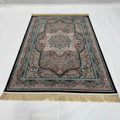 5 ft x 8 ft Teal Persian 1200 Reed Acrylic Rug, Herati Medallion Carpet