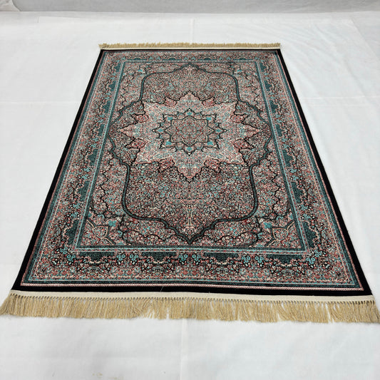 5 ft x 8 ft Teal Persian 1200 Reed Acrylic Rug, Herati Medallion Carpet