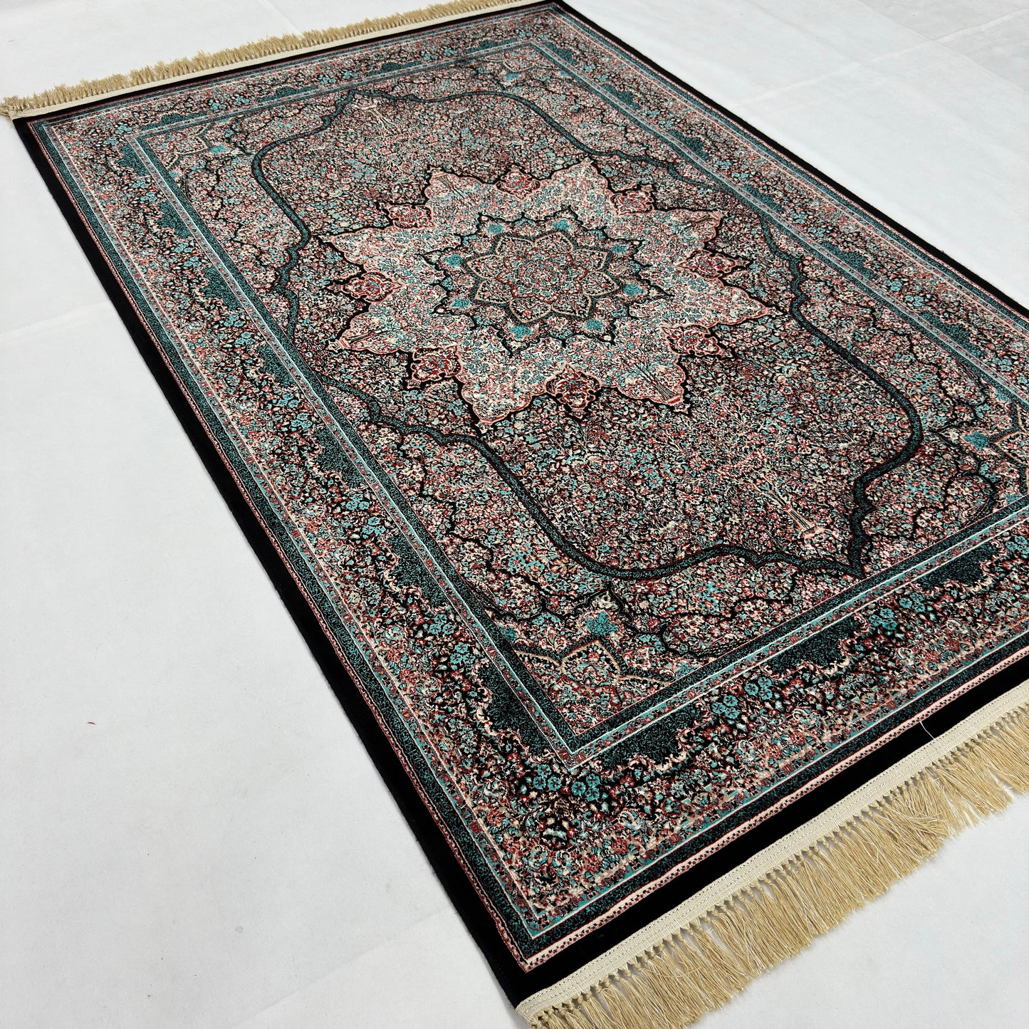 5 ft x 8 ft Teal Persian 1200 Reed Acrylic Rug, Herati Medallion Carpet
