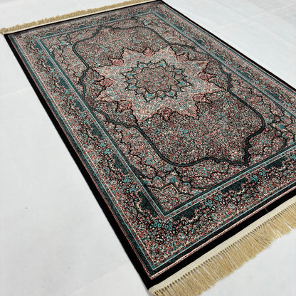 5 ft x 8 ft Teal Persian 1200 Reed Acrylic Rug, Herati Medallion Carpet