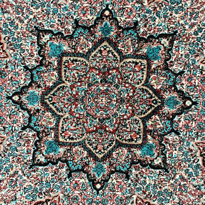 5 ft x 8 ft Teal Persian 1200 Reed Acrylic Rug, Herati Medallion Carpet