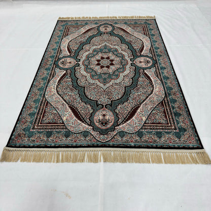 5 ft x 8 ft Teal Persian 1200 Reed Acrylic Rug, Qum Medallion Carpet