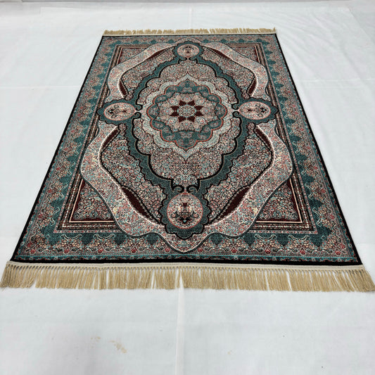 5 ft x 8 ft Teal Persian 1200 Reed Acrylic Rug, Qum Medallion Carpet