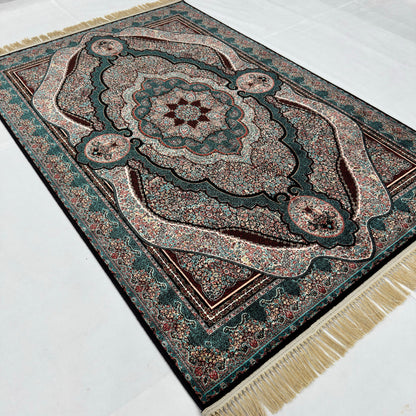 5 ft x 8 ft Teal Persian 1200 Reed Acrylic Rug, Qum Medallion Carpet