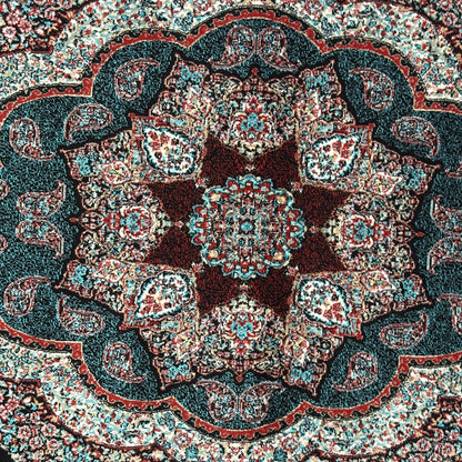 5 ft x 8 ft Teal Persian 1200 Reed Acrylic Rug, Qum Medallion Carpet