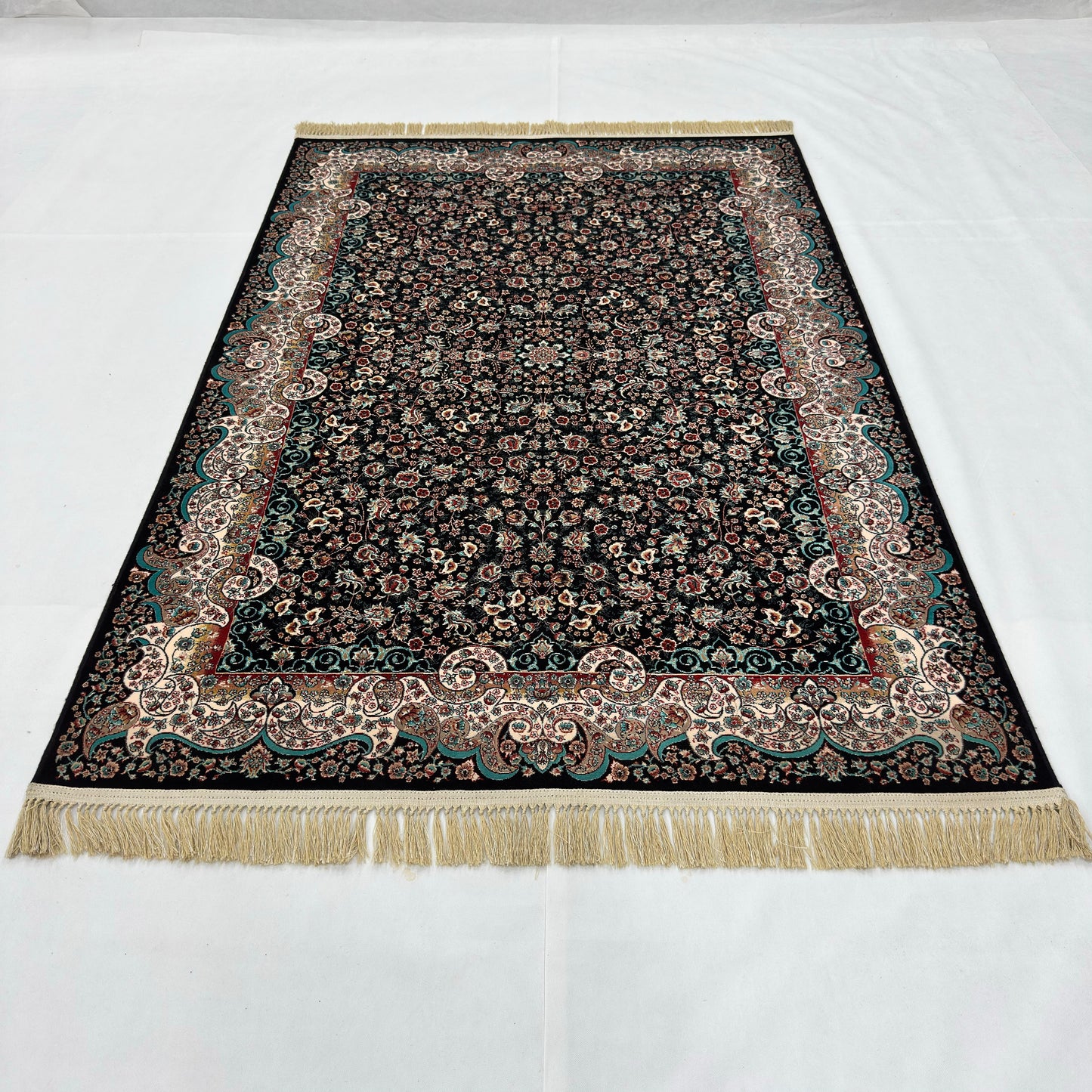 5 ft x 8 ft Black Persian 1200 Reed Acrylic Rug, Kashan Floral Carpet