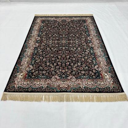 5 ft x 8 ft Black Persian 1200 Reed Acrylic Rug, Kashan Floral Carpet