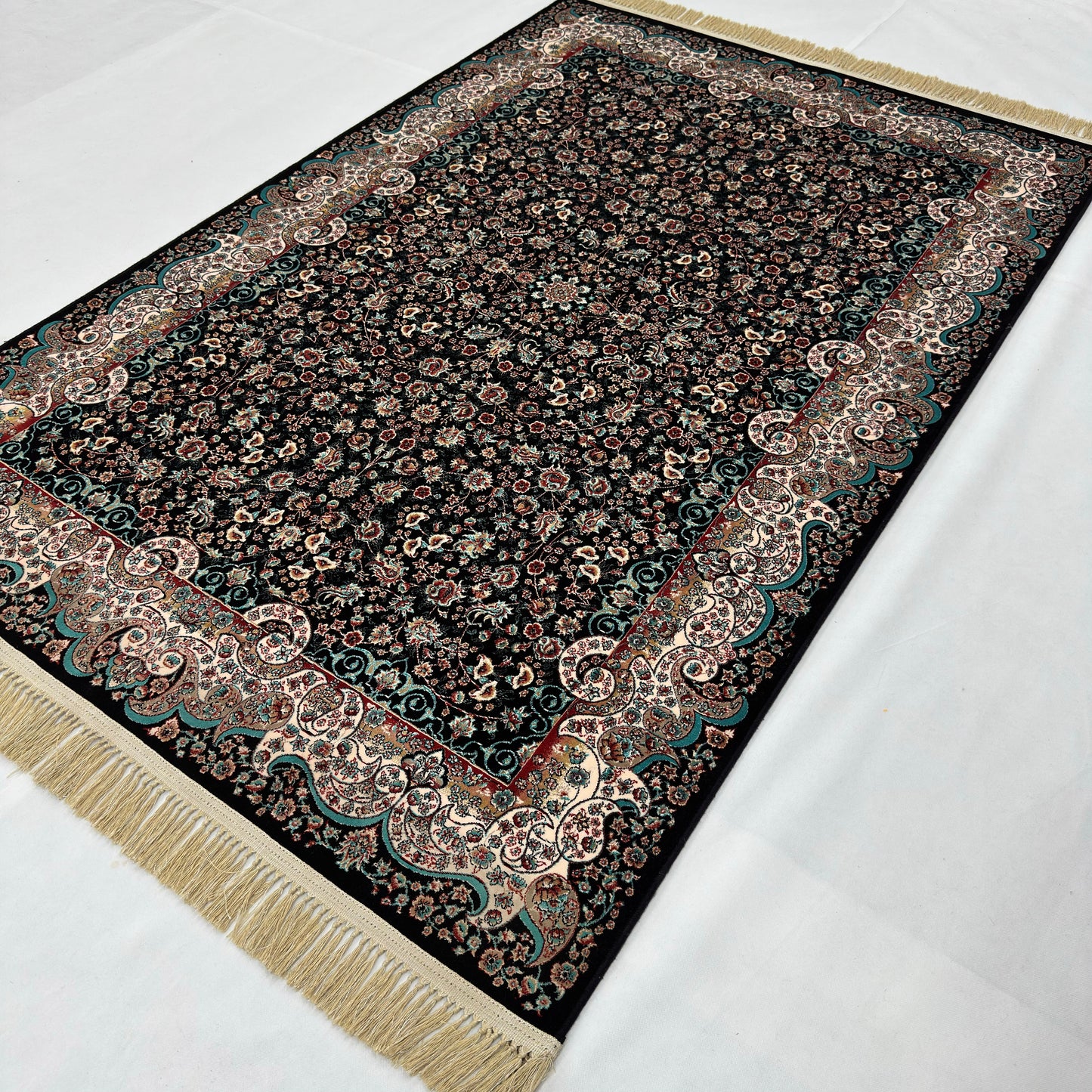 5 ft x 8 ft Black Persian 1200 Reed Acrylic Rug, Kashan Floral Carpet