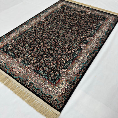 5 ft x 8 ft Black Persian 1200 Reed Acrylic Rug, Kashan Floral Carpet