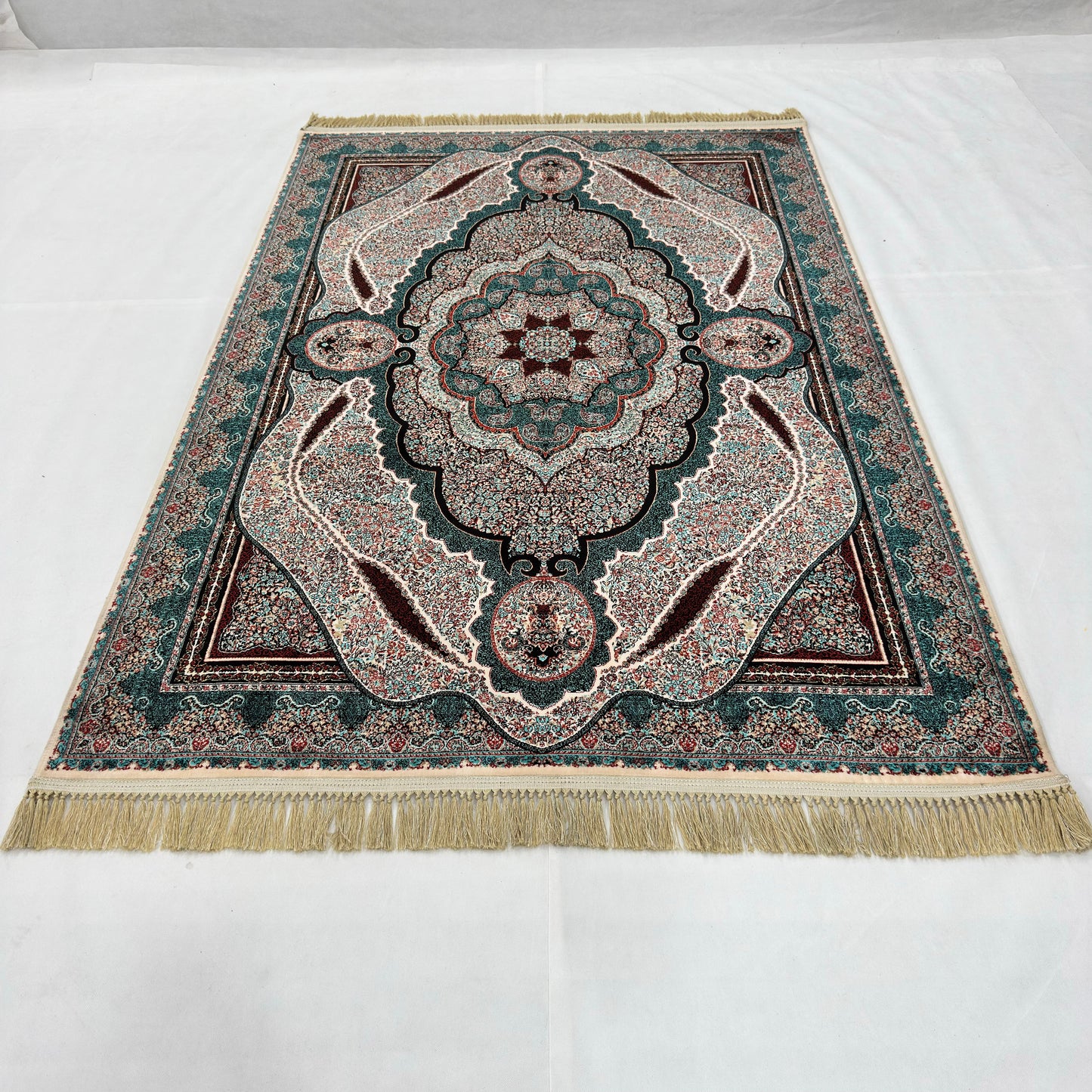 5 ft x 8 ft Teal Persian 1200 Reed Acrylic Rug, Qum Medallion Carpet