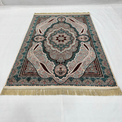 5 ft x 8 ft Teal Persian 1200 Reed Acrylic Rug, Qum Medallion Carpet