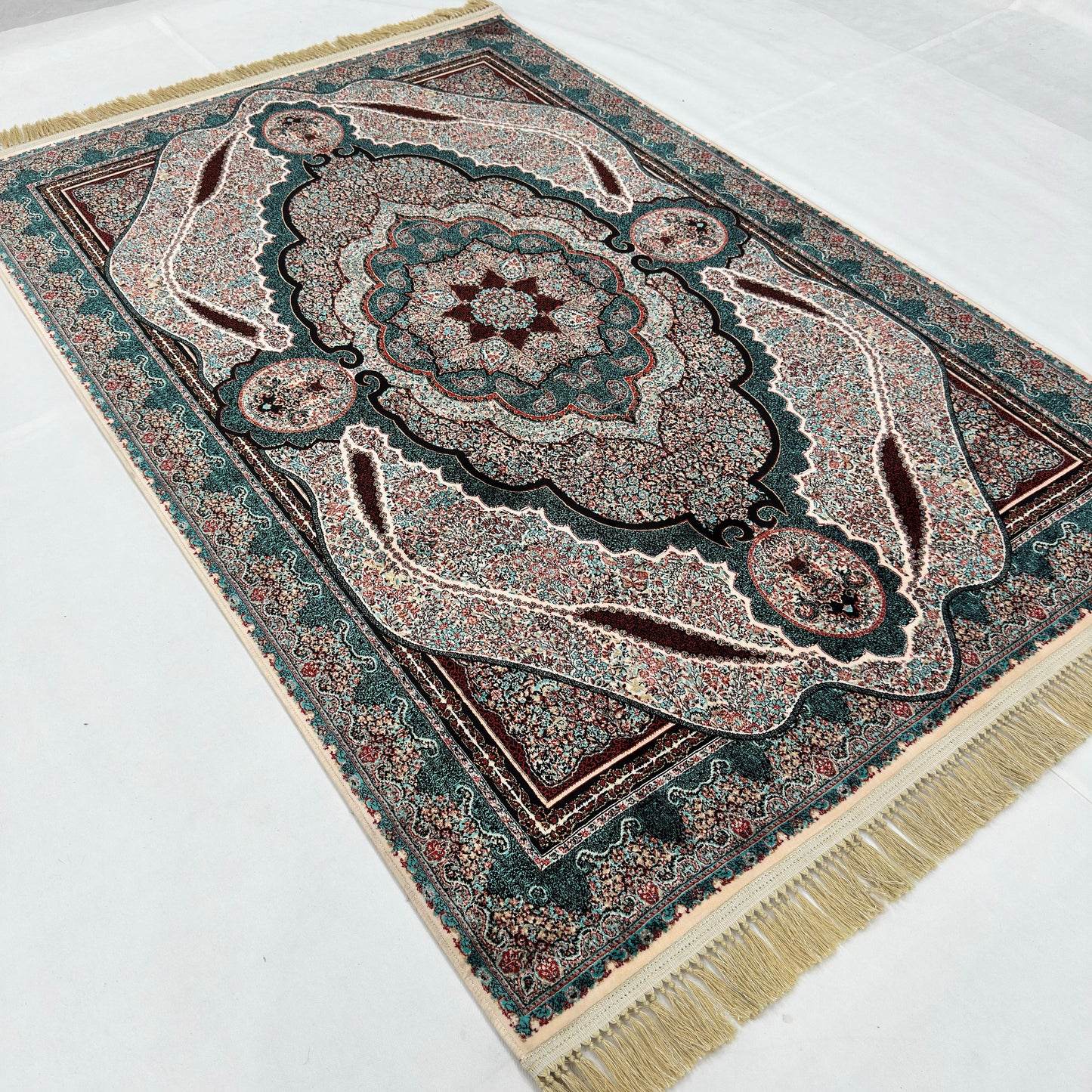 5 ft x 8 ft Teal Persian 1200 Reed Acrylic Rug, Qum Medallion Carpet