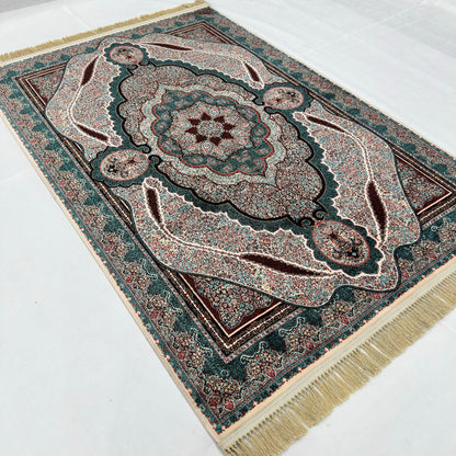 5 ft x 8 ft Teal Persian 1200 Reed Acrylic Rug, Qum Medallion Carpet