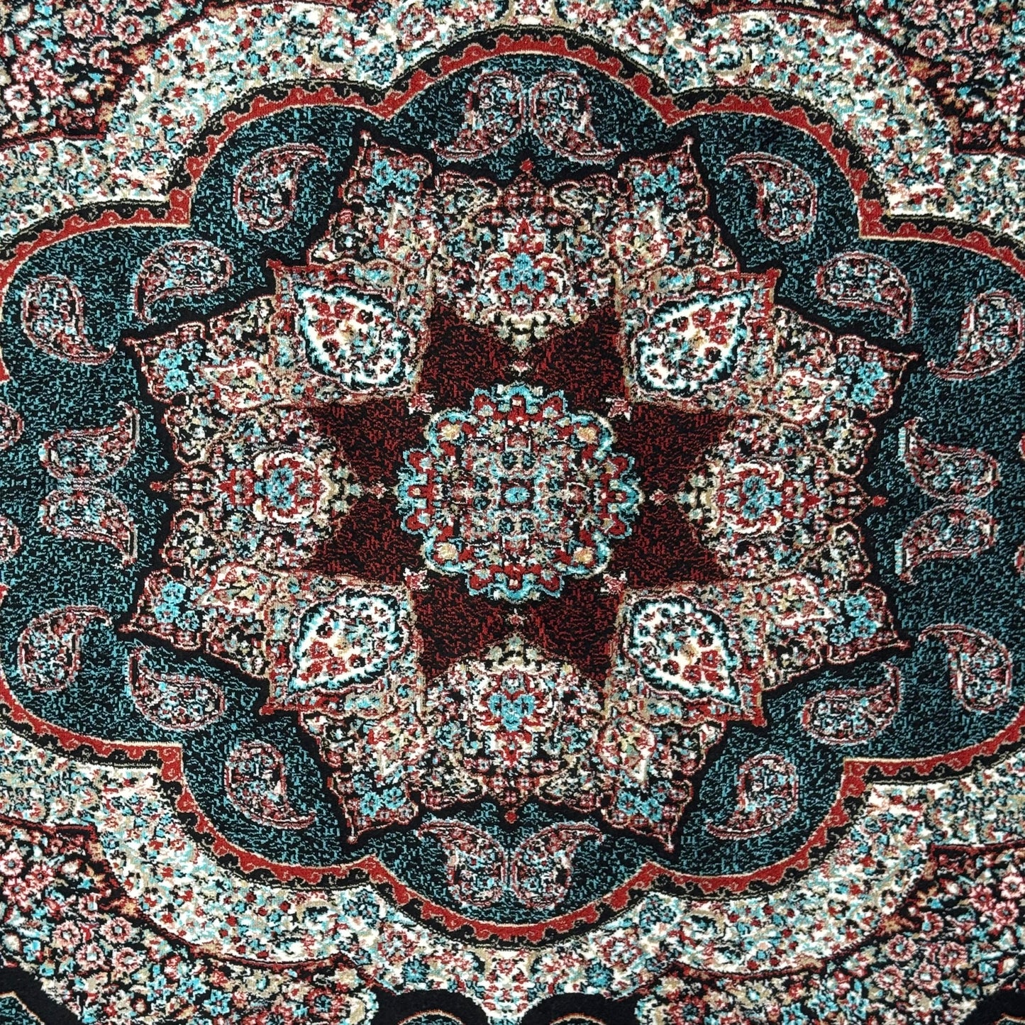 5 ft x 8 ft Teal Persian 1200 Reed Acrylic Rug, Qum Medallion Carpet