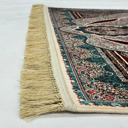 5 ft x 8 ft Teal Persian 1200 Reed Acrylic Rug, Qum Medallion Carpet