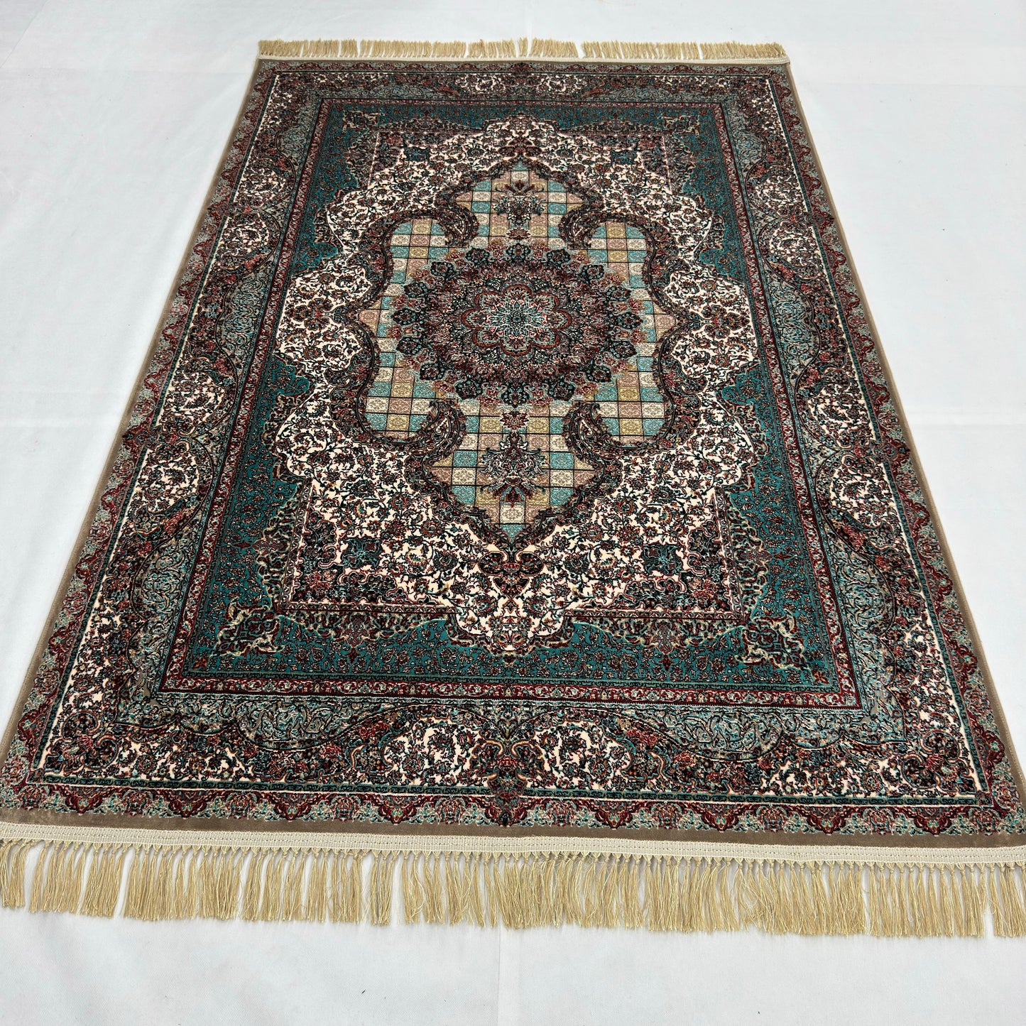 5 ft x 8 ft Teal Persian 1200 Reed Acrylic Rug, Garden Medallion Carpet