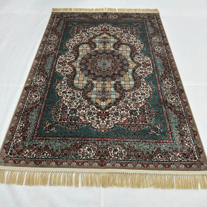 5 ft x 8 ft Teal Persian 1200 Reed Acrylic Rug, Garden Medallion Carpet