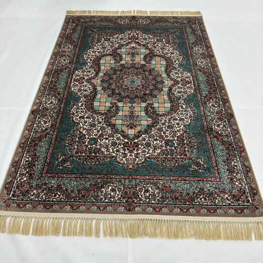 5 ft x 8 ft Teal Persian 1200 Reed Acrylic Rug, Garden Medallion Carpet